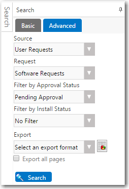 Advanced Tab of Search Pane of My Requests Tab