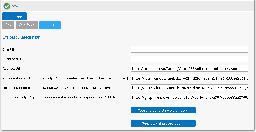 Cloud Apps / Office 365 Tab
