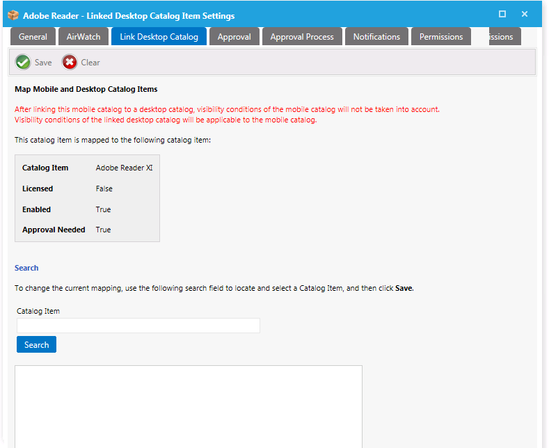 Link Desktop Application / Catalog Item Properties Dialog Box (Mobile Application)