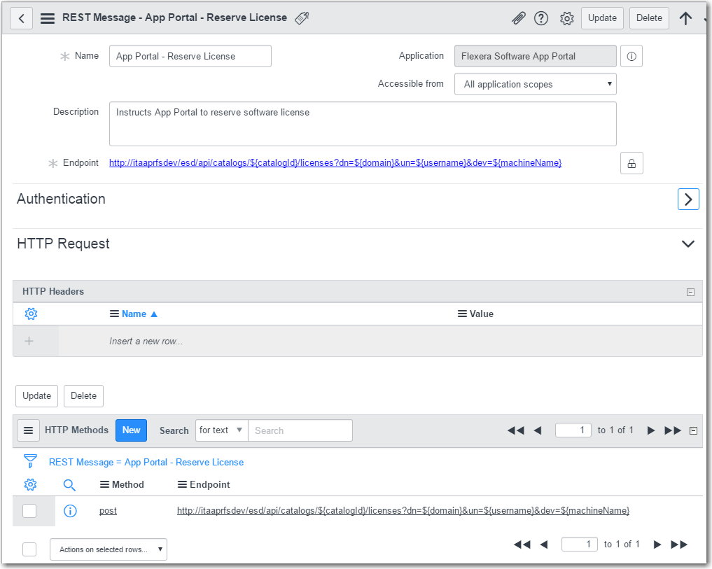 REST Message / App Portal - Reserve License