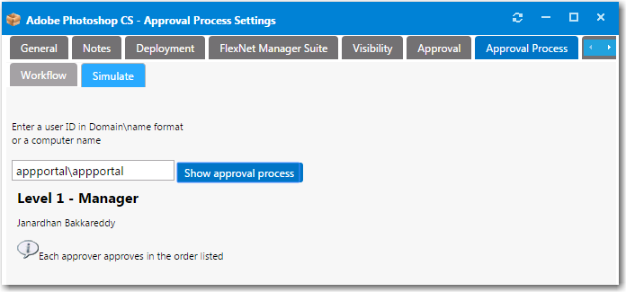 Catalog Item Properties Dialog Box / Approval Process &gt; Simulate Tab
