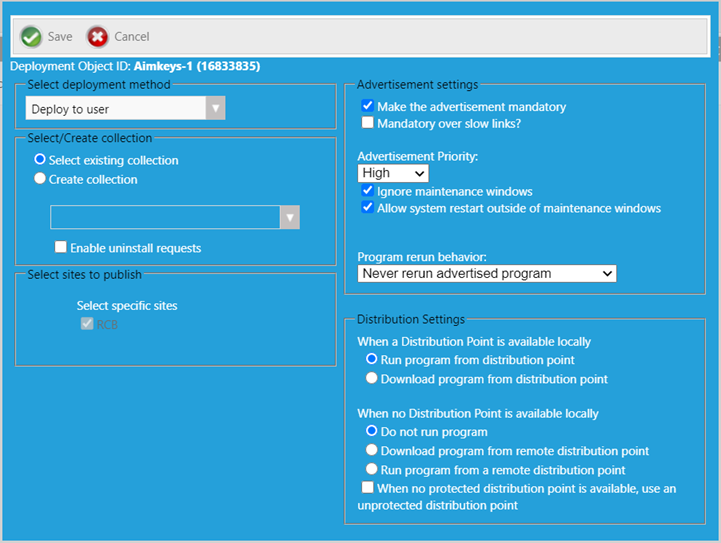 SCCM Deployment Dialog Box (Applications)
